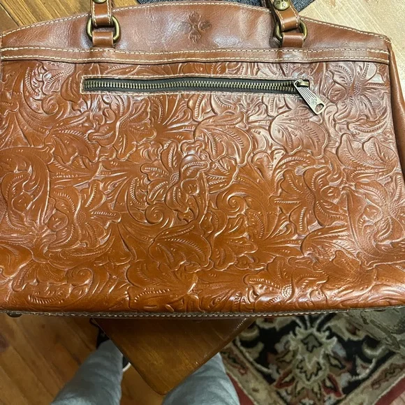 Patricia Nash Embossed Tan Leather Briefcase purse - Picture 5 of 11